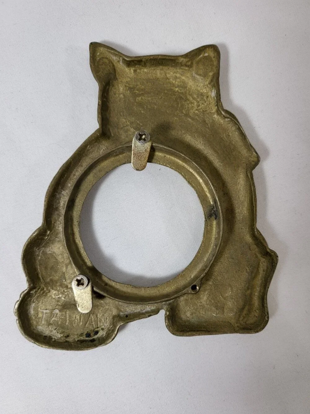 Mini Brass Cat Photo Frame Salvage - Vintage Cottagecore Brass Animal Frame